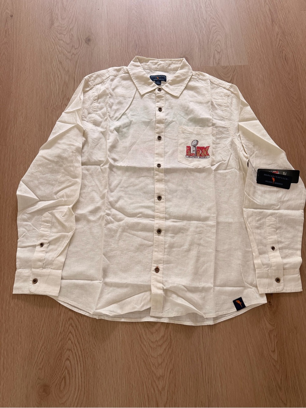 Super Bowl LIX Margaritaville Cream Long-Sleeve Button-Down Shirt